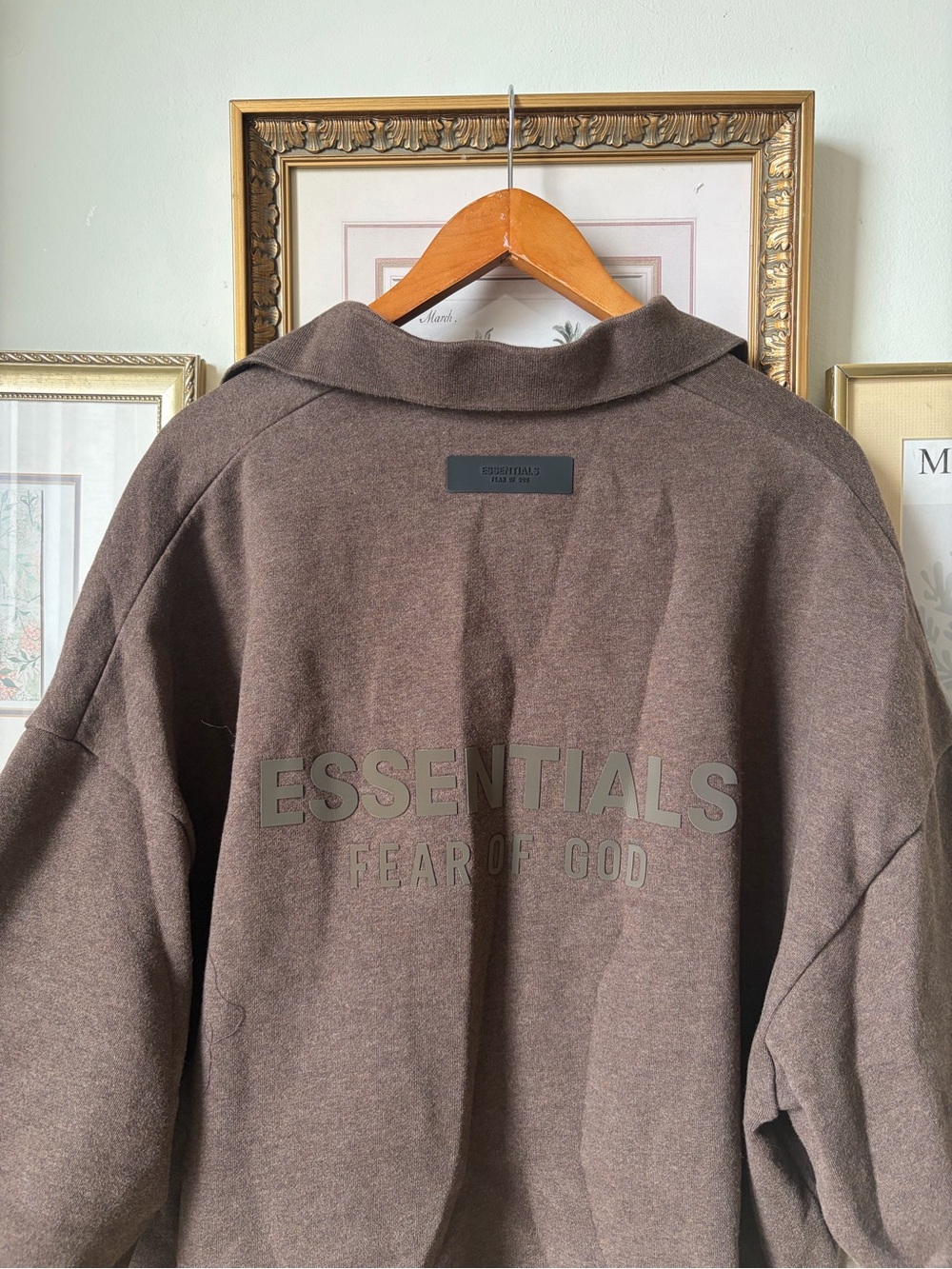 Fear of God Essentials Heather Wood 3/4 Sleeve Polo Sweatshirt Large - Picture 13 of 16